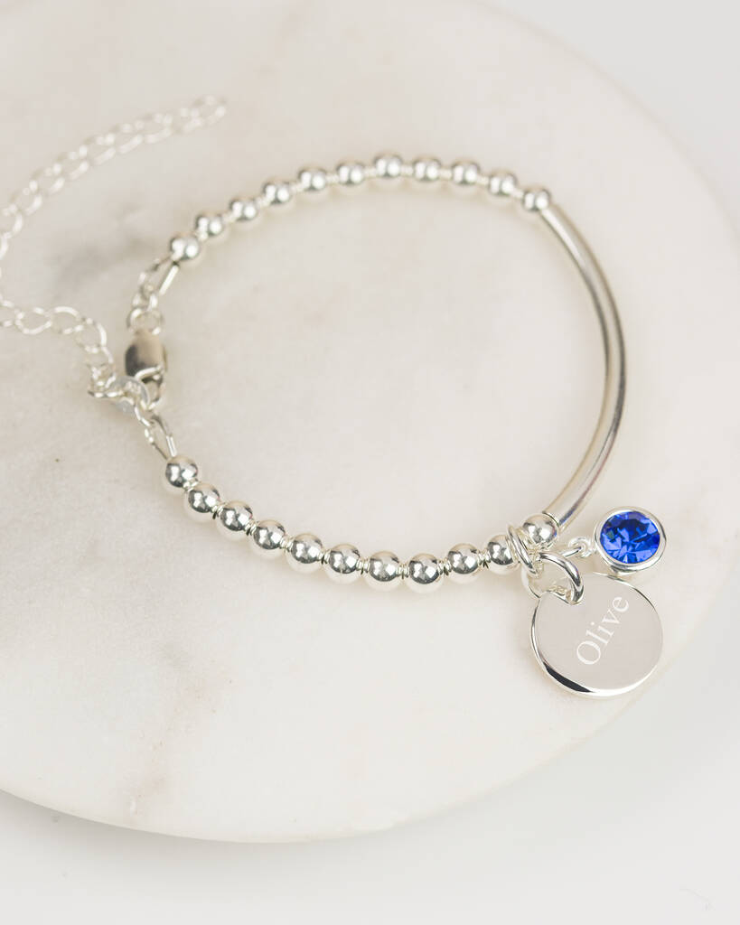 Birthstone Sterling Silver Christening Bracelet By Oh So Cherished
