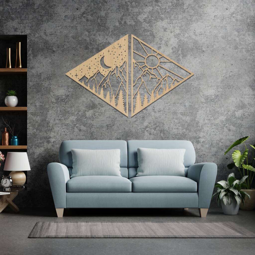 Day And Night Triangular Wall Art Wooden Decor, 1 of 12