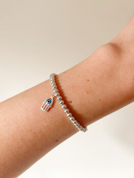 Sterling Silver Hamsa Charm Beaded Bracelet, 3 of 7