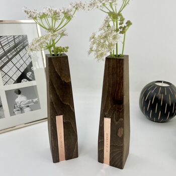 Two Personalised Beech Wood And Copper Vase, 5 of 9
