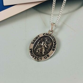 'St Christopher Protect Us' Oval Silver Necklace, 4 of 10