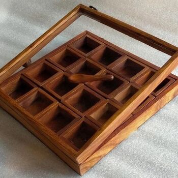 Wooden Handcrafted Spice Box 16 Square Compartments, 3 of 3
