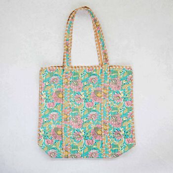 Reversible Pink Floral Print Quilted Cotton Tote Bag, 3 of 3