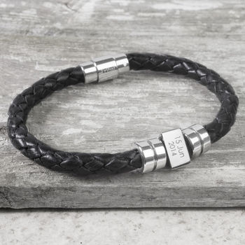 Men's Personalised Message Leather Bracelet, 3 of 11