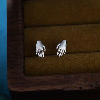 Sterling Silver Pair Of Hand Stud Earrings, 4 of 12