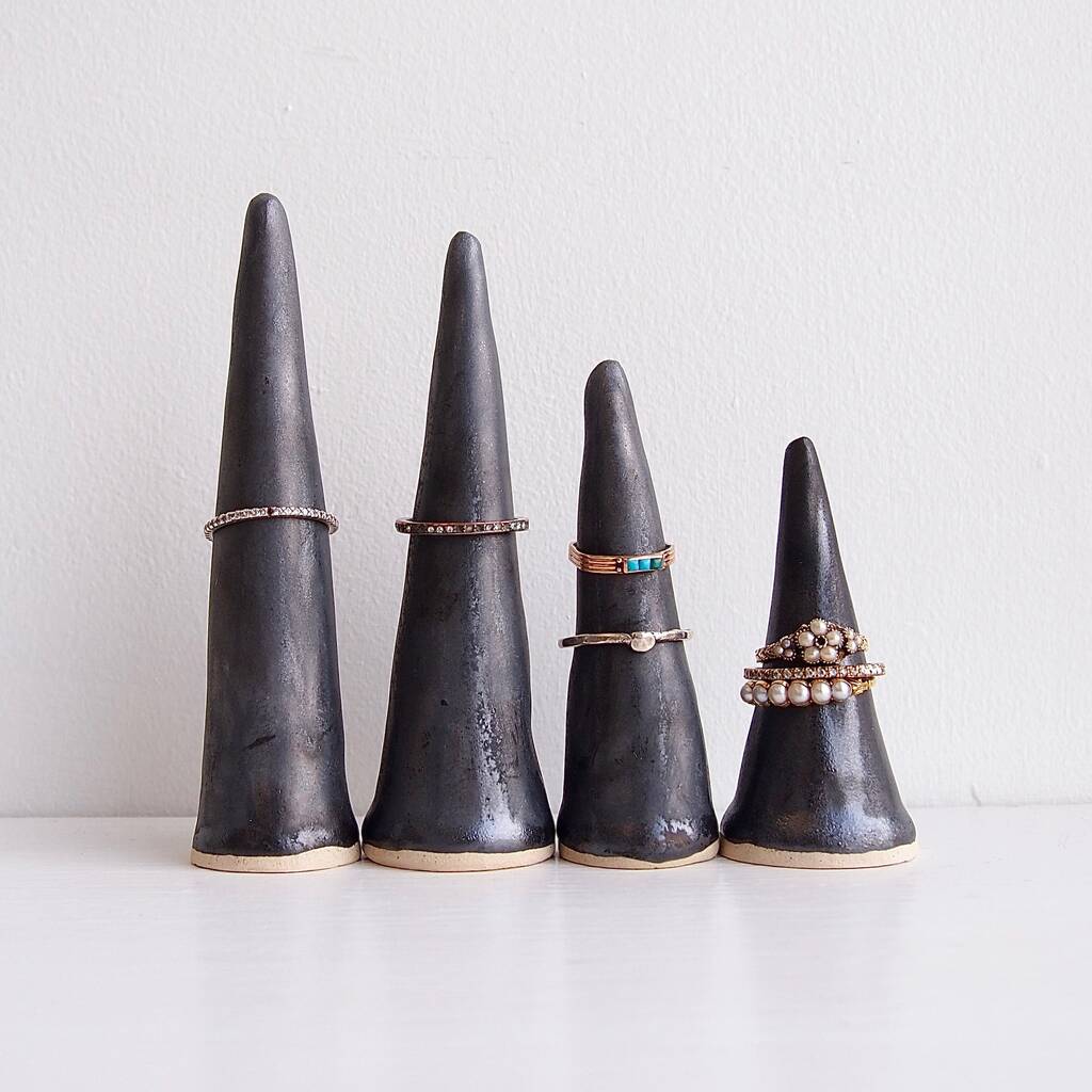 Handmade Metallic Black Ceramic Ring Holder Cones By Kabinshop ...