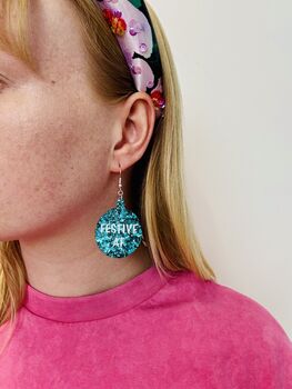 Festive Af Glitter Christmas Resin Earrings / Funny Festive Jewellery / Sparkly Sassy Dangles / Bold Holiday Jewellery / Secret Santa Gift, 5 of 5