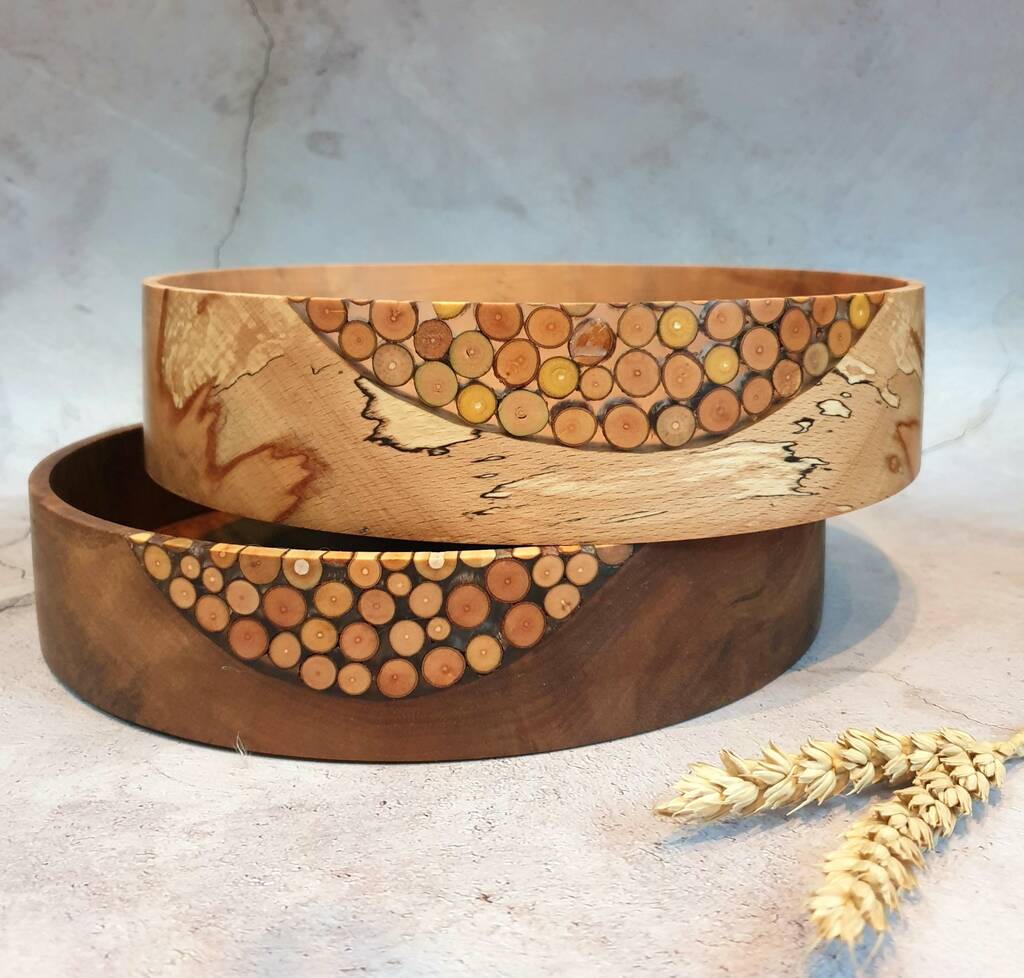 Wooden Bowl With Resin And Willow Feature By Anastasiou Designs