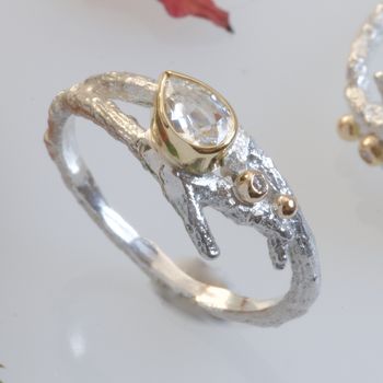 Rose Quartz And Diamond Elvish Twig Nature Ring, 8 of 11