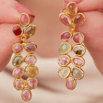 Tourmaline And Gold Plated Silver Leaf Drop Earrings, 6 of 7