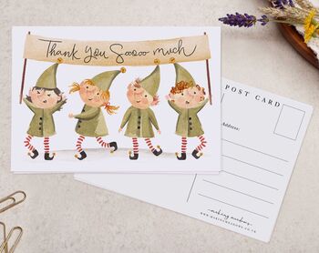 Christmas Elves Thank You A6 Postcard Pack, 3 of 3