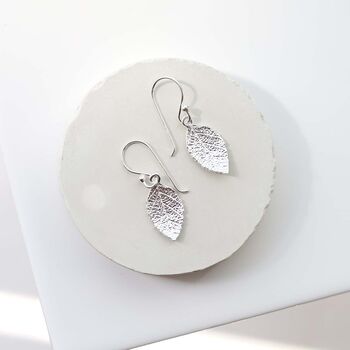 Sterling Silver Mint Leaf Dangly Earrings, 6 of 9