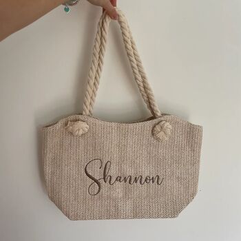 Personalised Custom Willow Straw Rope Handle Tote And Clutch Bag, 4 of 8