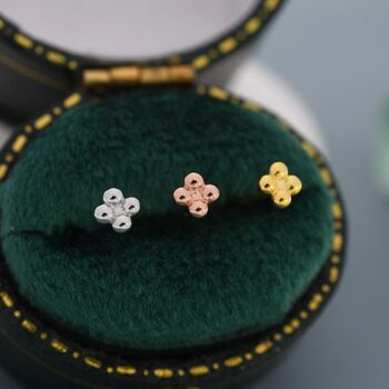 Extra Tiny Four Ball Cluster Screw Back Earrings In Sterling Silver, 2 of 12