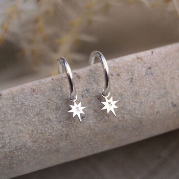 North Star Personalised Initial Charm Hoop Earrings In Silver Or Gold, 5 of 5