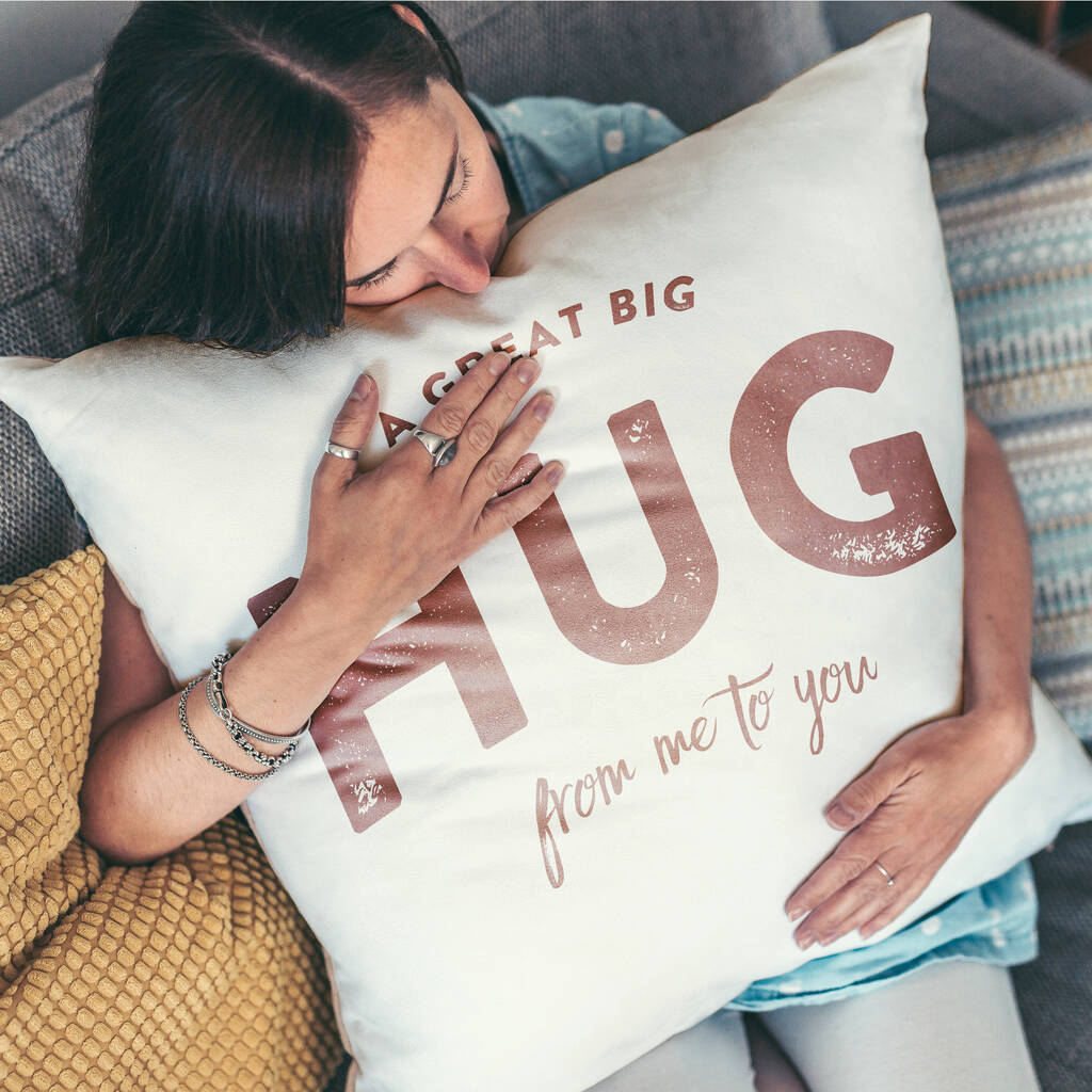 A Hug From Me To You Faux Suede/Organic Cotton Cushion, 1 of 9