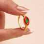 Evil Eye Green Onyx And Orange Enamel In Gold Vermeil, thumbnail 1 of 5