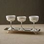 Three Piece White Dessert Bowl And Silver Tray Set, thumbnail 1 of 2