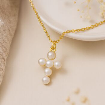 Personalised Gold Plated Silver Pearl Cross Necklace, 3 of 10