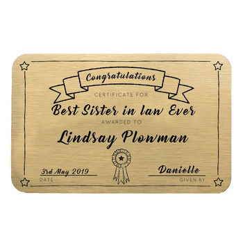 Personalised Gold Certificate Metal Sign, 7 of 9