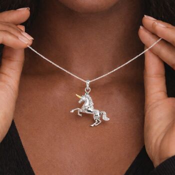 Personalised Sterling Silver And Gold Unicorn Pendant Necklace, 2 of 10