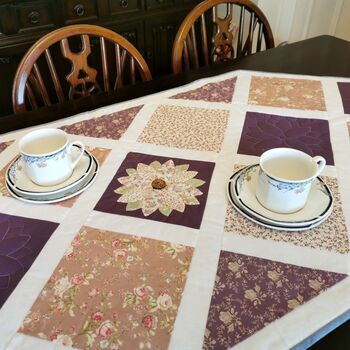 Large Table Runner, Purple Gold And Taupe, Ditsy Floral, 4 of 8