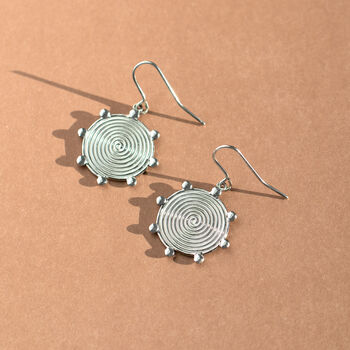 Silver Spiral Disc Earrings With Dots, 3 of 3
