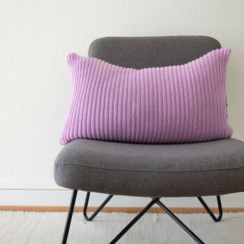 Hand Knit Simple Stitch Cushion In Lavender, 4 of 5