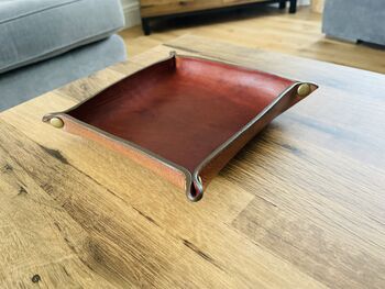 Personalised Leather Desk Valet Tray, Spanish Brown, 8 of 12