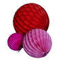 Three Tissue Paper Honeycomb Ball Decorations Pink/Red, thumbnail 1 of 4