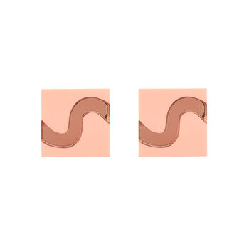 Baby Pink And Rose Gold Square Stud Wiggle Earrings, 2 of 3