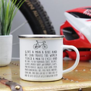 'Give A Man/Woman A Bike' Enamel Mug, 4 of 10