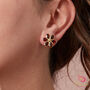 Red Garnet Flower Gold Plated Silver Stud Earrings, thumbnail 1 of 11