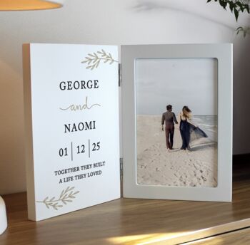 Personalised Couples Wooden Hinged Photo Frame, 4 of 5