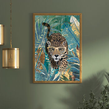 Jaguar In The Gold And Green Jungle Wall Art Print, 3 of 8
