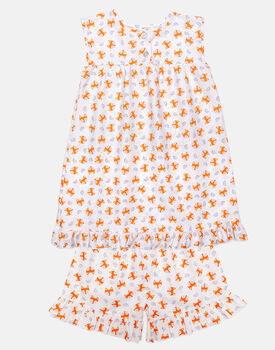Girls Cotton Short Frilly Pyjama Set In Fox Print, 3 of 6