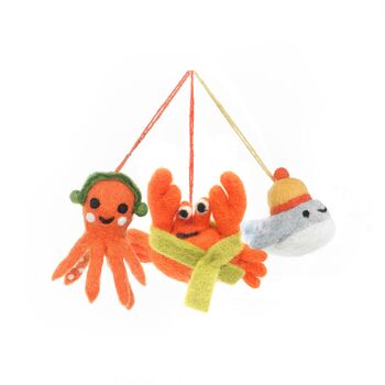 Handmade Felt Sleighing Sealife Set Of Three, 2 of 2