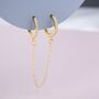 Cz Huggie Hoop Earrings With A Linking Chain, thumbnail 2 of 12