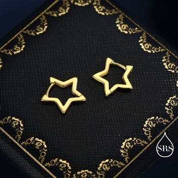 Sterling Silver Star Huggie Hoop Earrings, 3 of 12