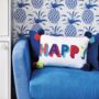 Embroidered Bright Happy Pom Pom Cushion, thumbnail 7 of 8