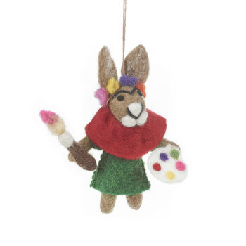 Handmade Felt Frida Kahlo Hare Hanging Decoration, 2 of 3