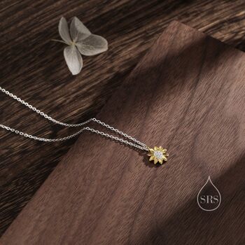 Sterling Silver Tiny Sunflower Pendant Necklace, 2 of 10