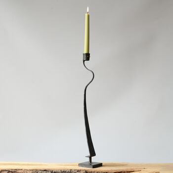 11th Anniversary Gift Tall Steel Elegant Taper Candle Holder. Hand Shaped Curved Handle Design, 8 of 11