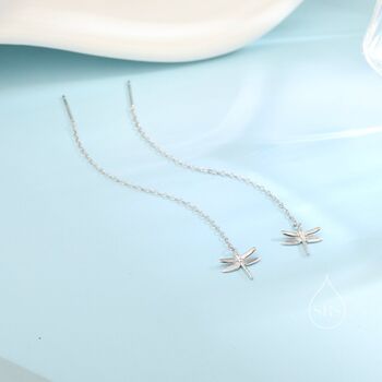 Sterling Silver Dragonfly Long Ear Threaders, 3 of 7