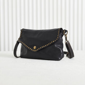 Luxury Black Leather Stud Handbag With Optional Personalisation, 5 of 5