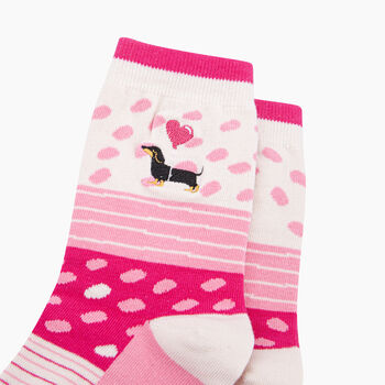 Embroidered Sausage Dog Heart Balloon Combed Cotton Socks In Pink, 2 of 4