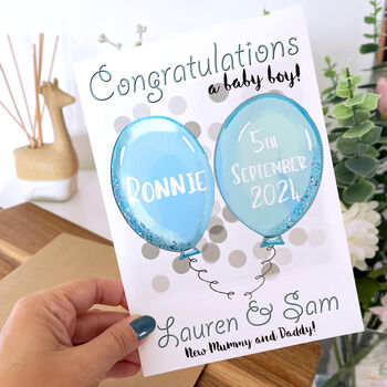 Personalised Balloons Congratulations New Baby Card, 2 of 9