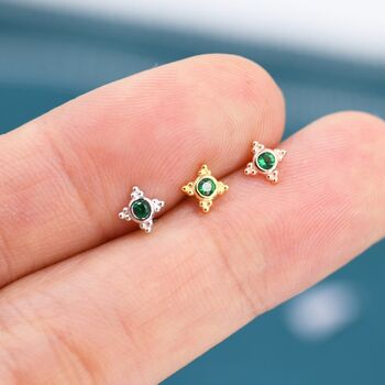 Extra Tiny Dotted Cluster Emerald Green Cz Stud Earrings, 5 of 12
