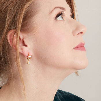 Small Pearl Hoop Studs With Dangling Pearl, 18k Gold Vermeil, 4 of 8