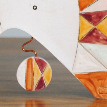 Handmade Ceramic Large Mantel Clock In Bright Warm Colours. Geometric Design. Triangle Patterns, 6 of 8